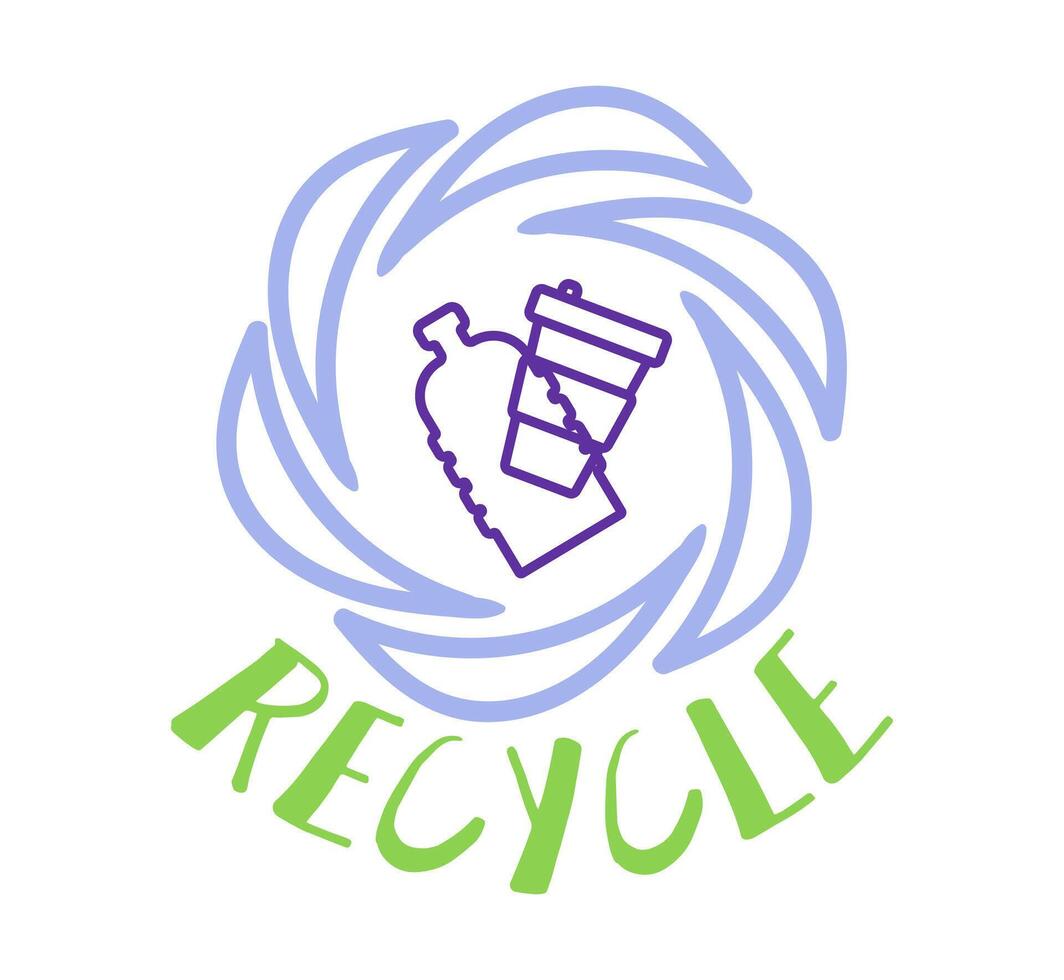 Recycle Bio plastic logo icon, Pet bottle and pot with arrows recycling sign, Reusable ecological preservation concept, Isolated on white background, illustration vector