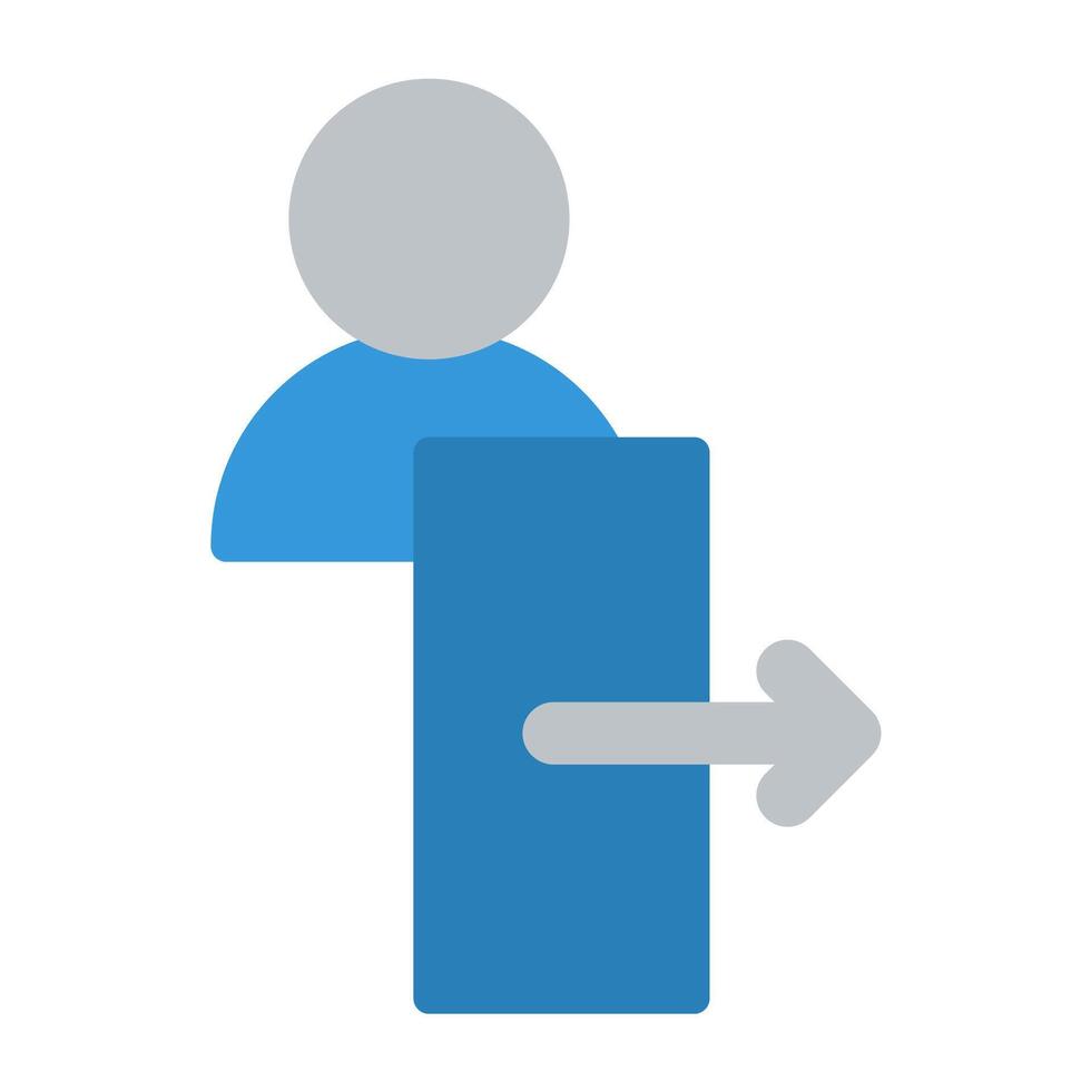 a person is holding a blue door with an arrow pointing to it vector