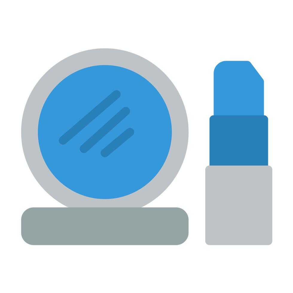 a blue and white icon of a lipstick and mirror vector