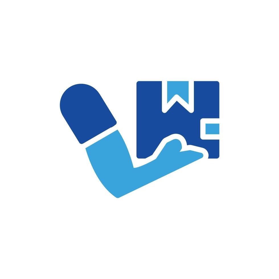 a blue and white logo with a hand holding a box vector