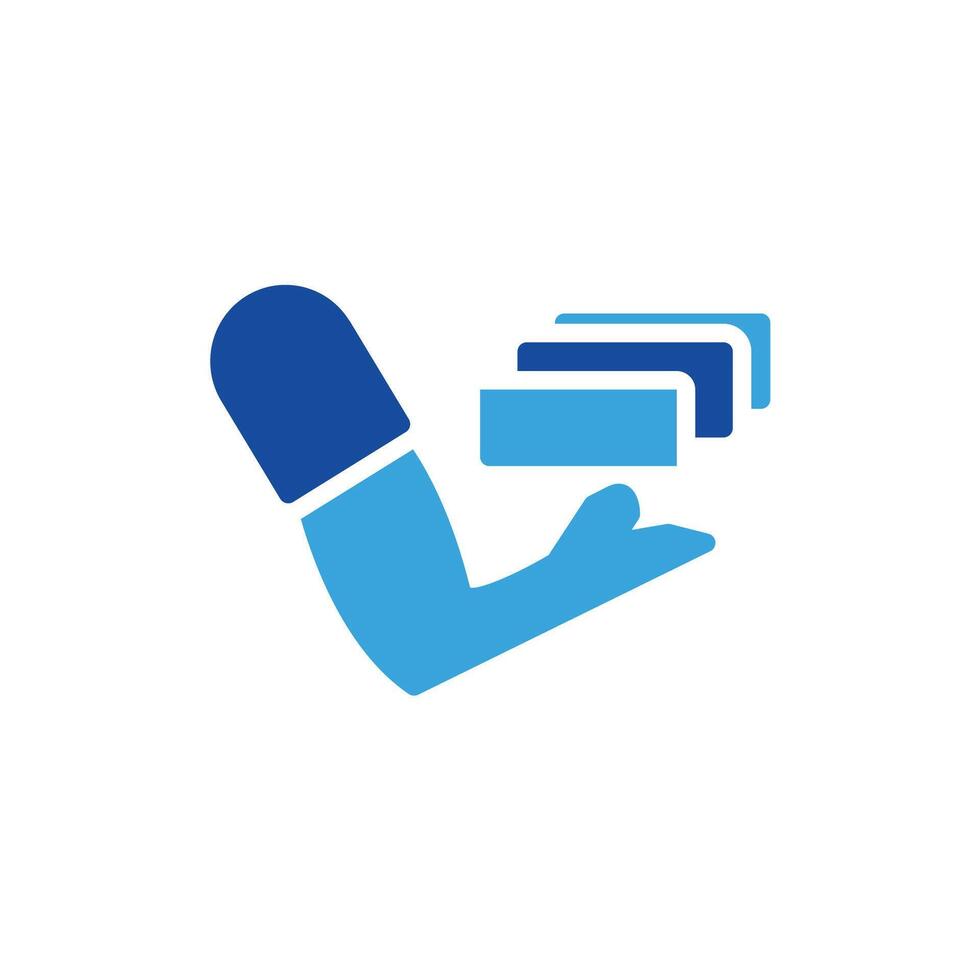 a blue hand holding a card and a wallet vector