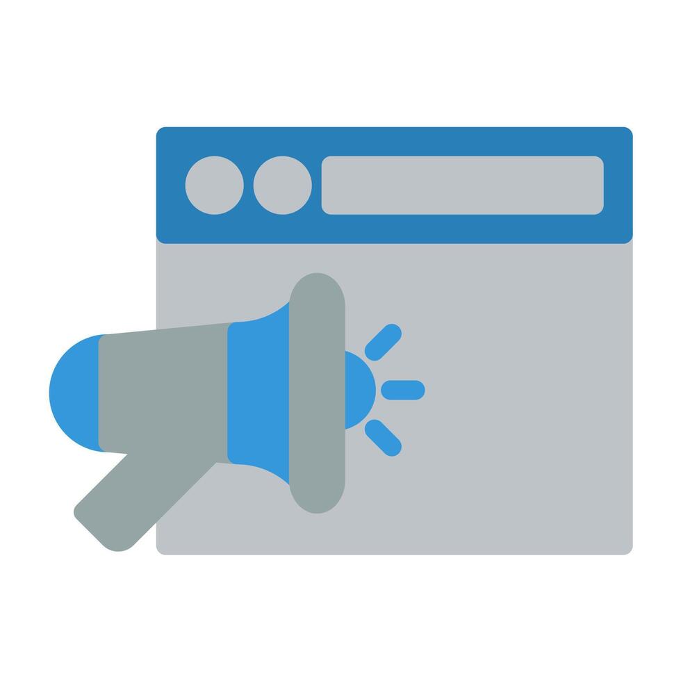 a blue megaphone is pointing at a computer screen vector