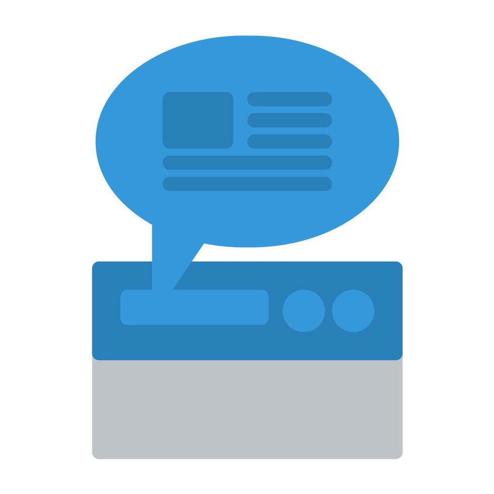 a blue speech bubble with a computer and a speech bubble vector