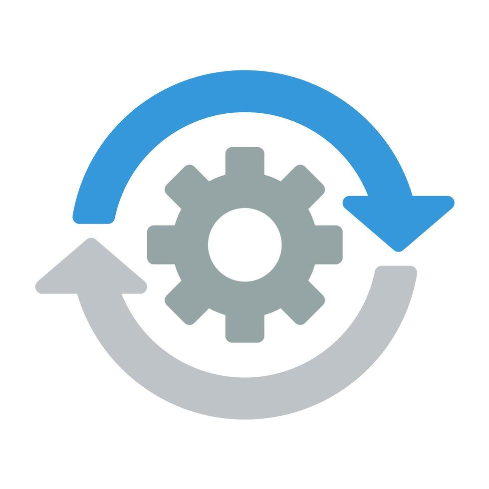 a blue and gray icon with a gear wheel vector