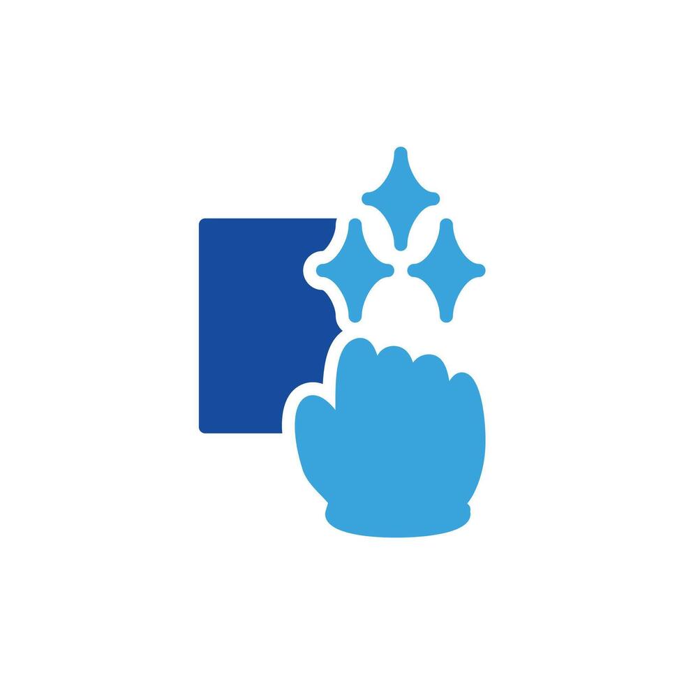 a blue hand holding a star in front of a blue square vector
