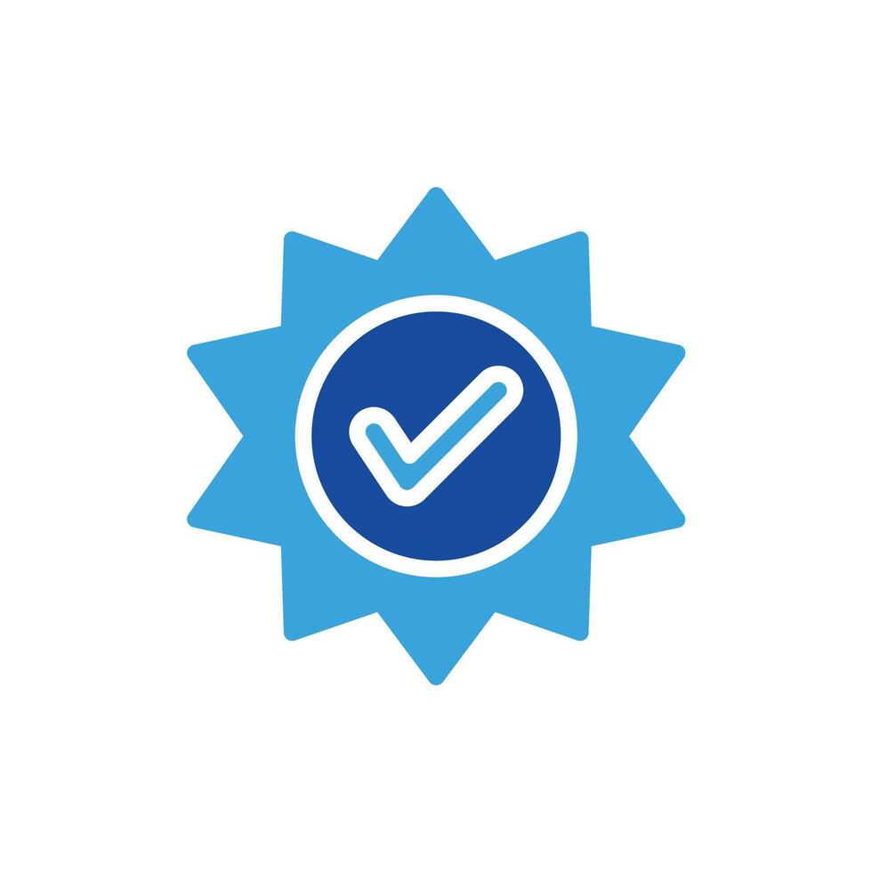 a blue star with a tick on it vector