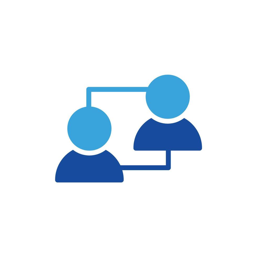 a blue icon of two people connected to each other vector