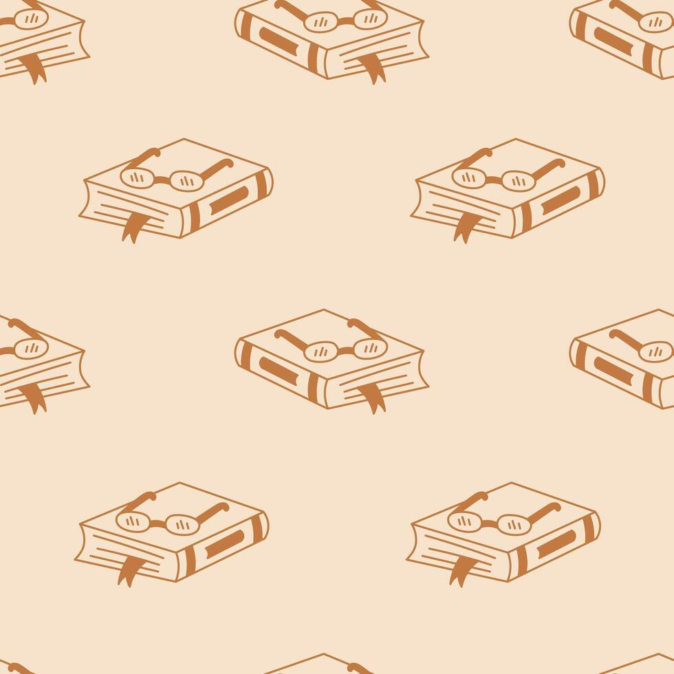Book with Eyeglasses Doodle Seamless Pattern vector
