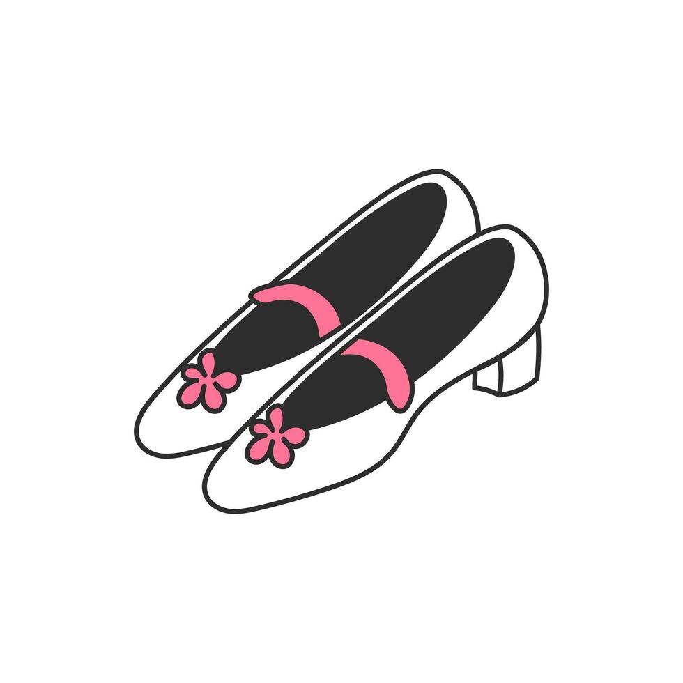 Coquette Women Shoes with Flowers Doodle vector