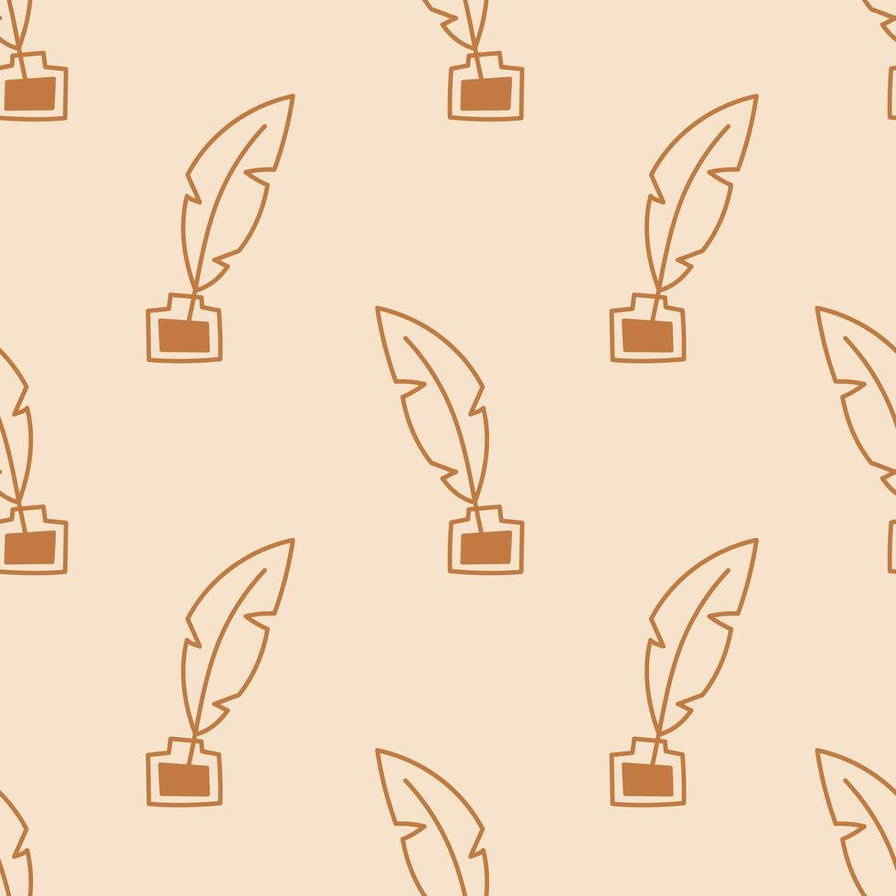 Quill Feather in Inkwell Seamless Pattern vector