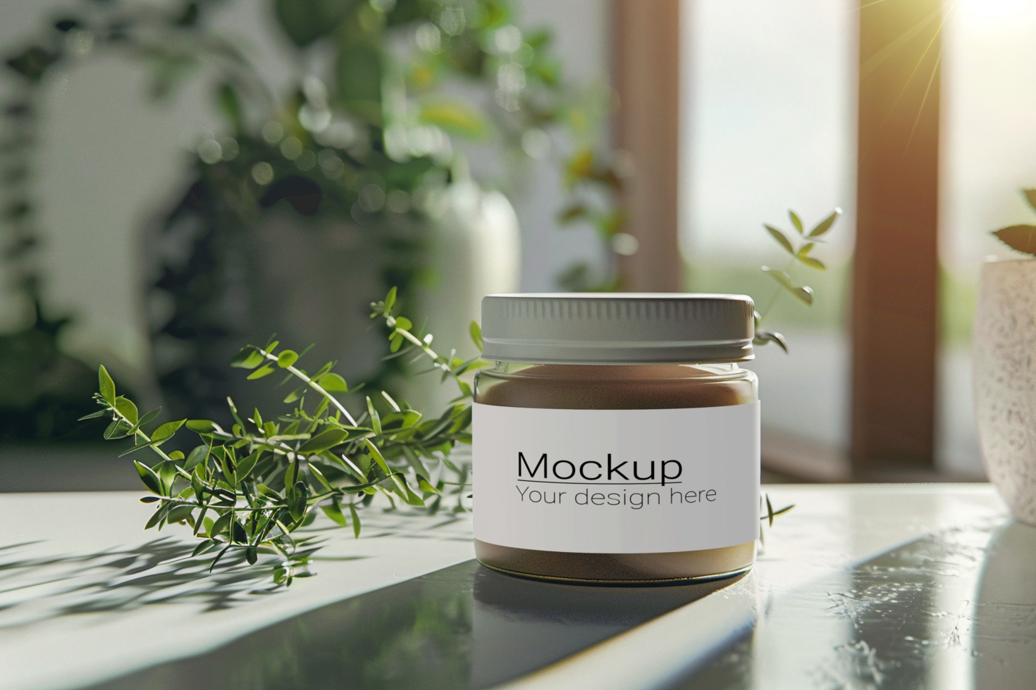 Mockup of a jar of brown paste on a table psd