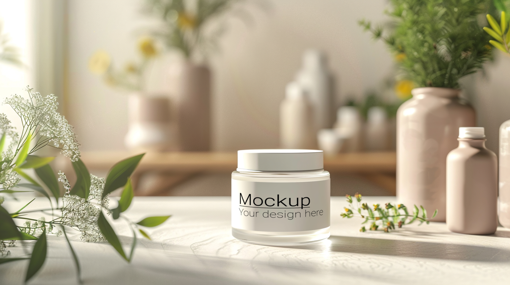 A jar of white cosmetic product mockup on a table psd