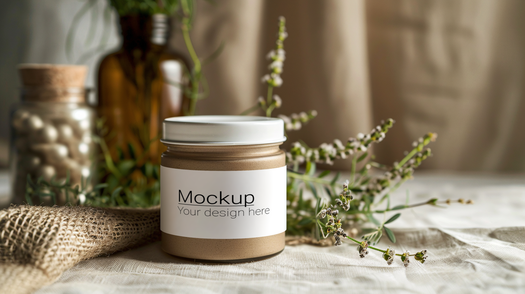 Mason jar mockup on a table psd