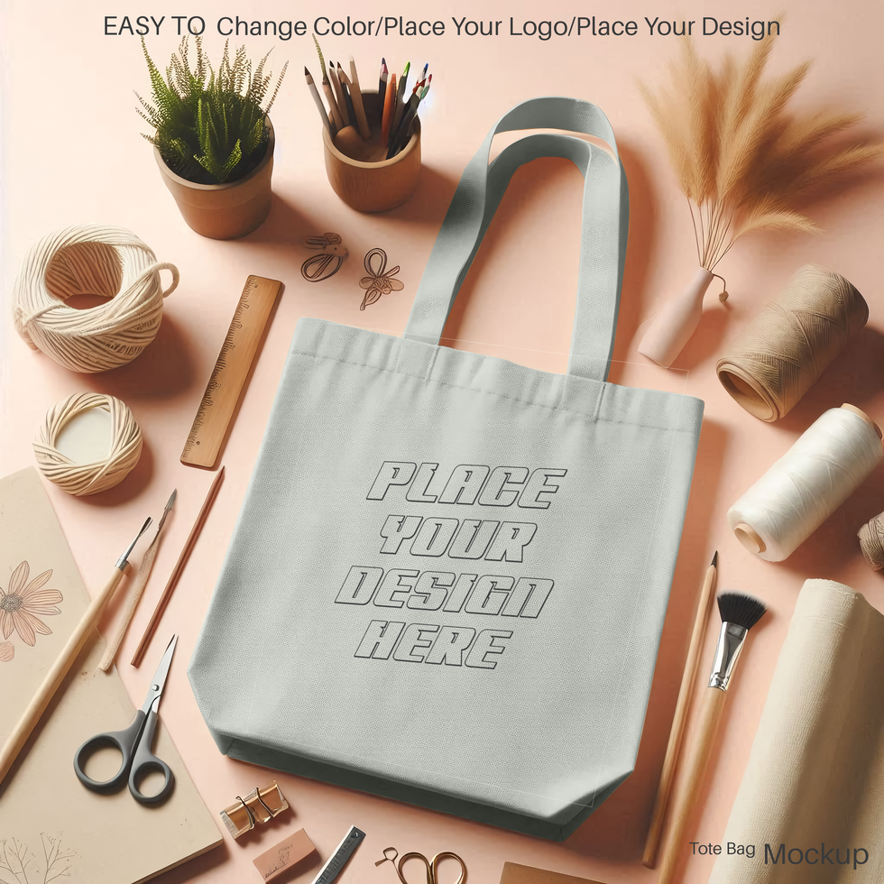 mockup totebag design with many property psd