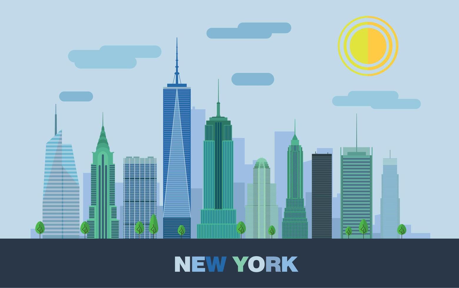 Set of New York buildings. Business travel and tourism concept. Image for banner or website. vector