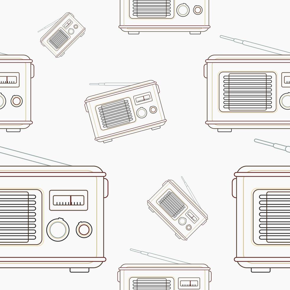 Editable Outline Style Old Classic Vintage Radios Vectorized Illustration as Seamless Pattern for Creating Background About Information Technology or Electronic vector