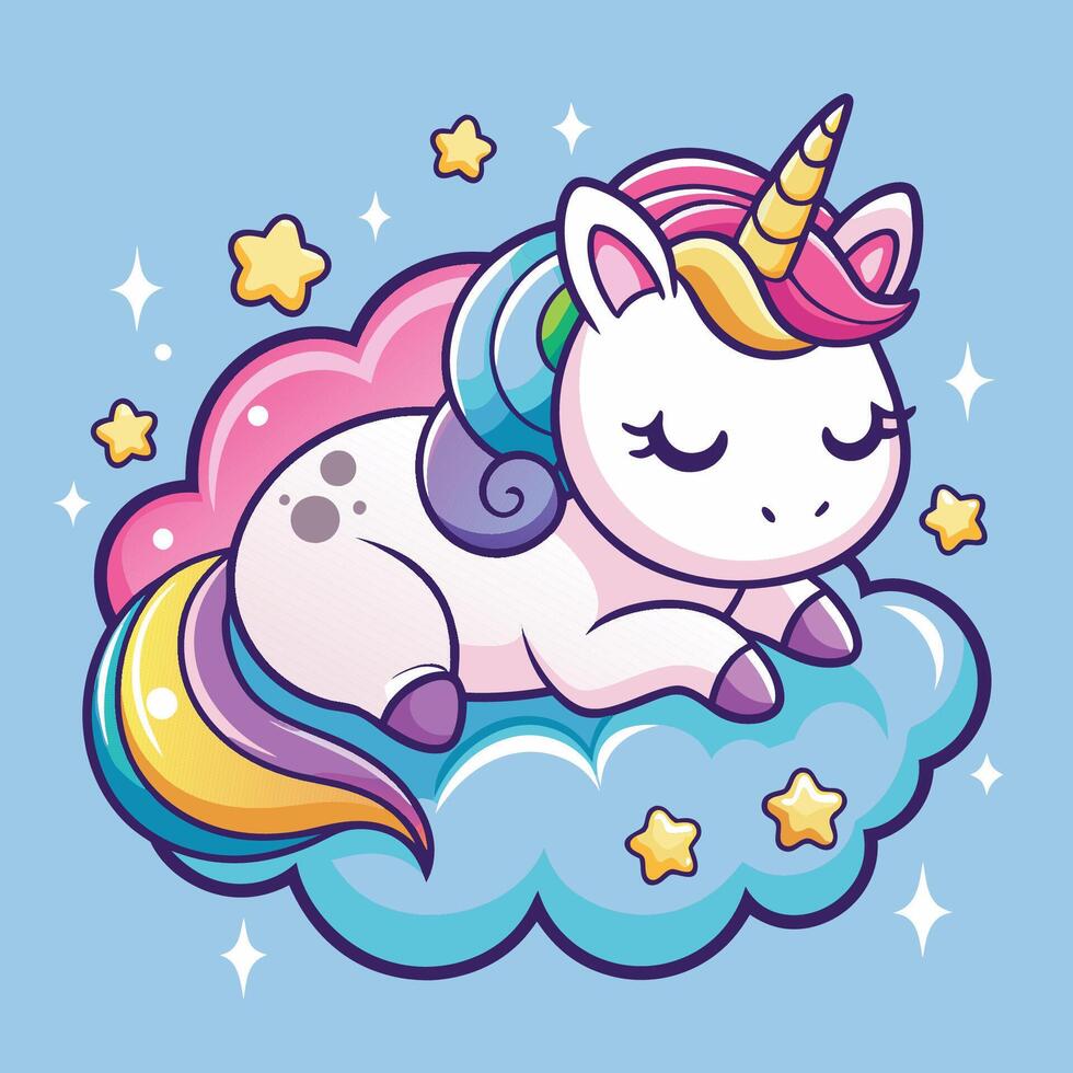kawaii unicorn sleeping on a cloud.eps vector