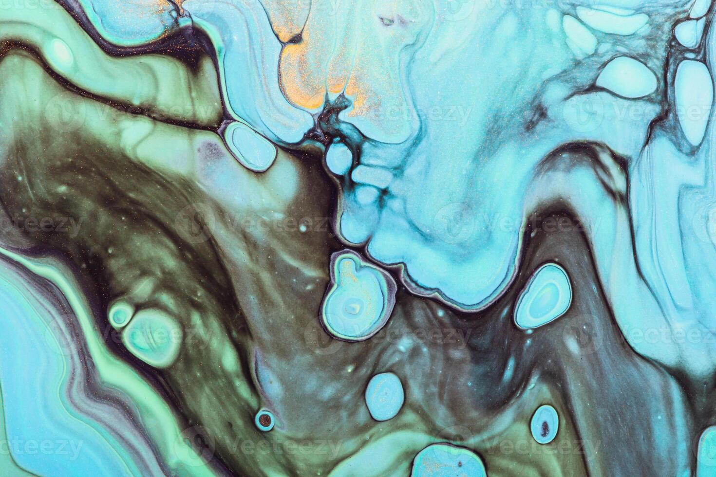Pastel blue spots and mint waves. Acrylic Fluid Art. Abstract stone background or texture photo