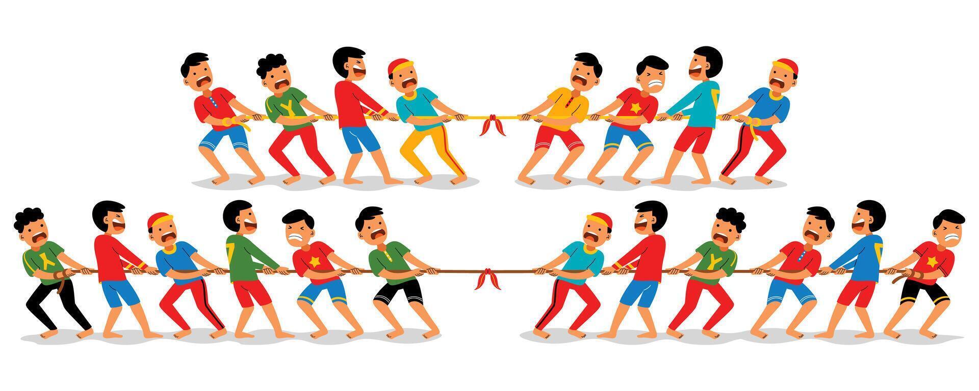 happy people playing tug of war competition vector