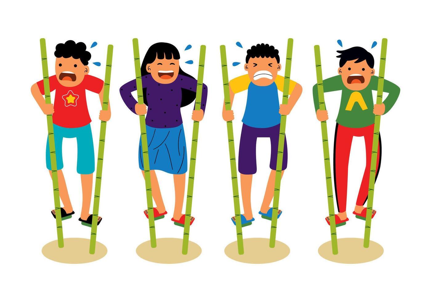 happy people stilt race competition vector