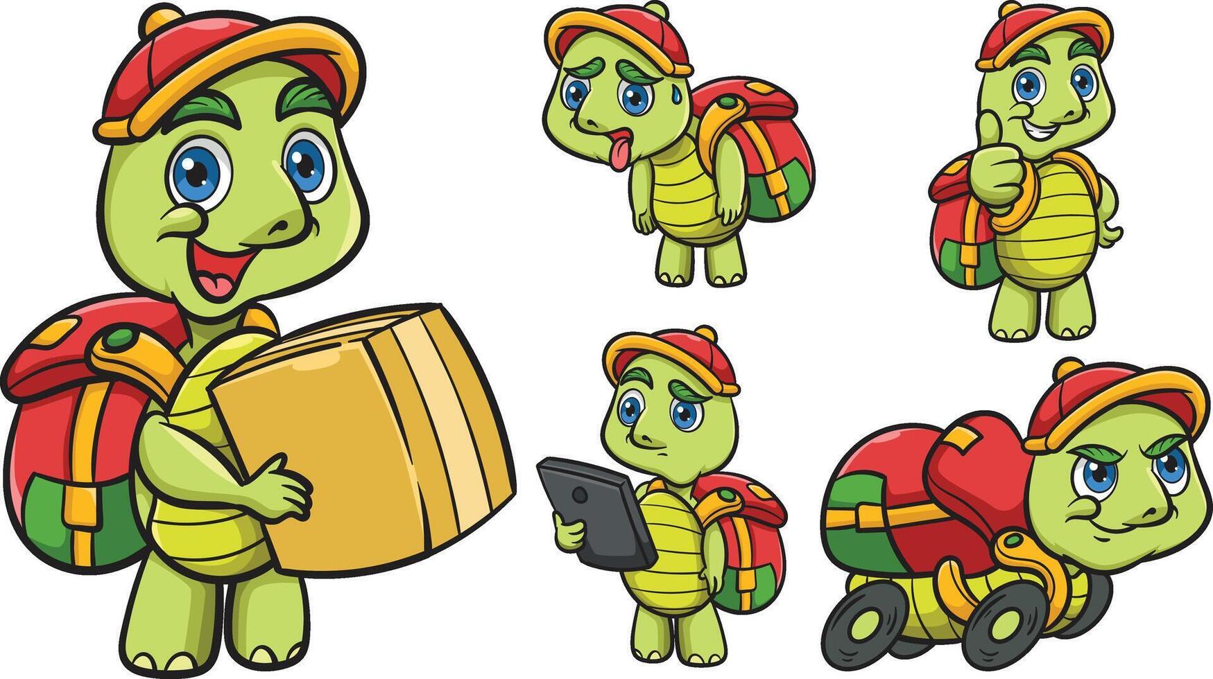 Delivery turtle in various poses vector