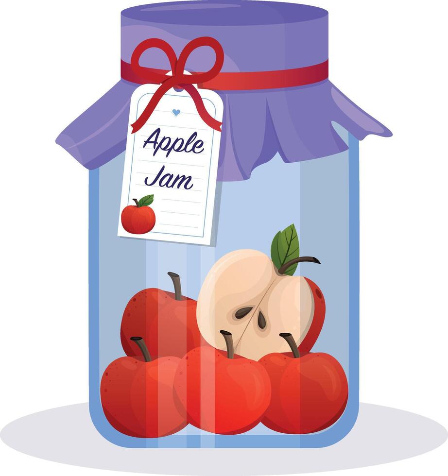 Apple jam in jar. Apple confiture. food illustration in cartoon flat style. Breakfast vector