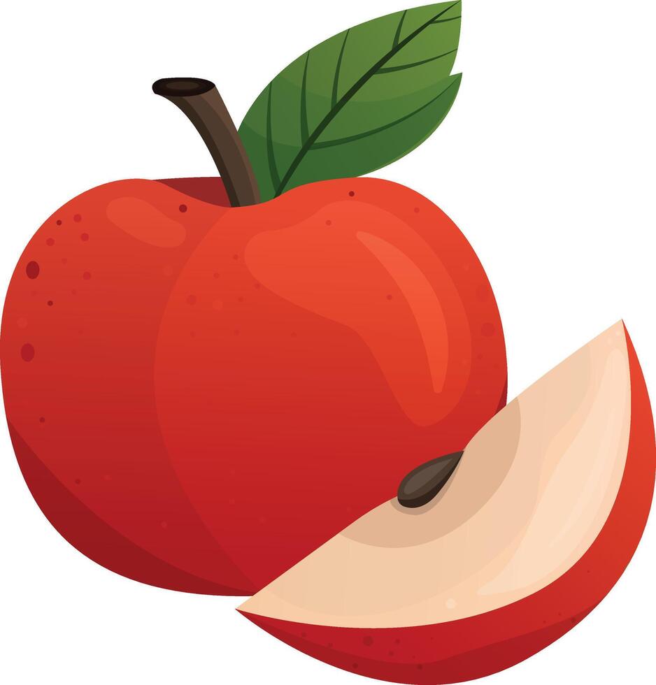 Apple and slice. Fruit illustration for farm, market, menu. Healthy food design vector