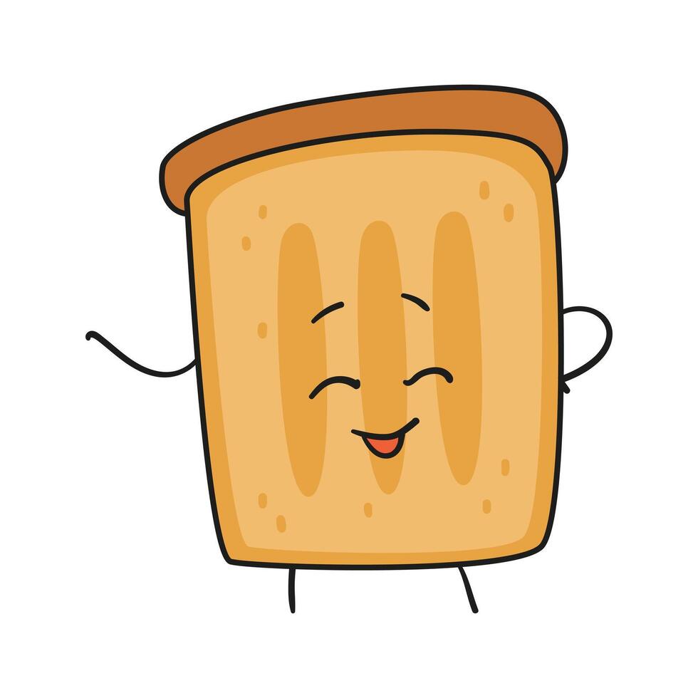Funny toast kawaii character illustration with outline isolated on white. vector