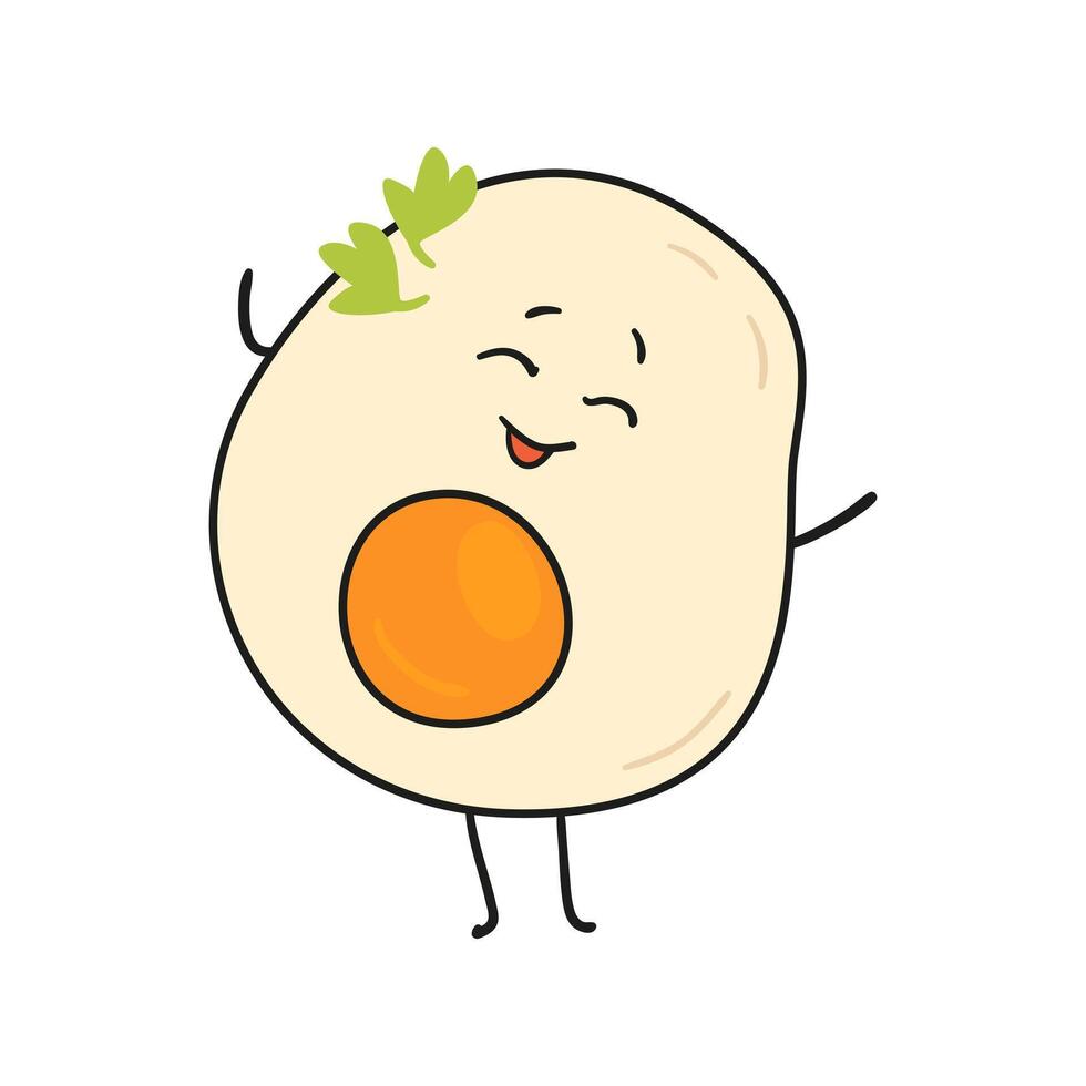 Funny fried egg doodle kawaii character illustration with outline isolated on white. vector