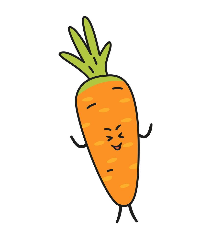 Funny carrot doodle kawaii character illustration with outline isolated on white. vector
