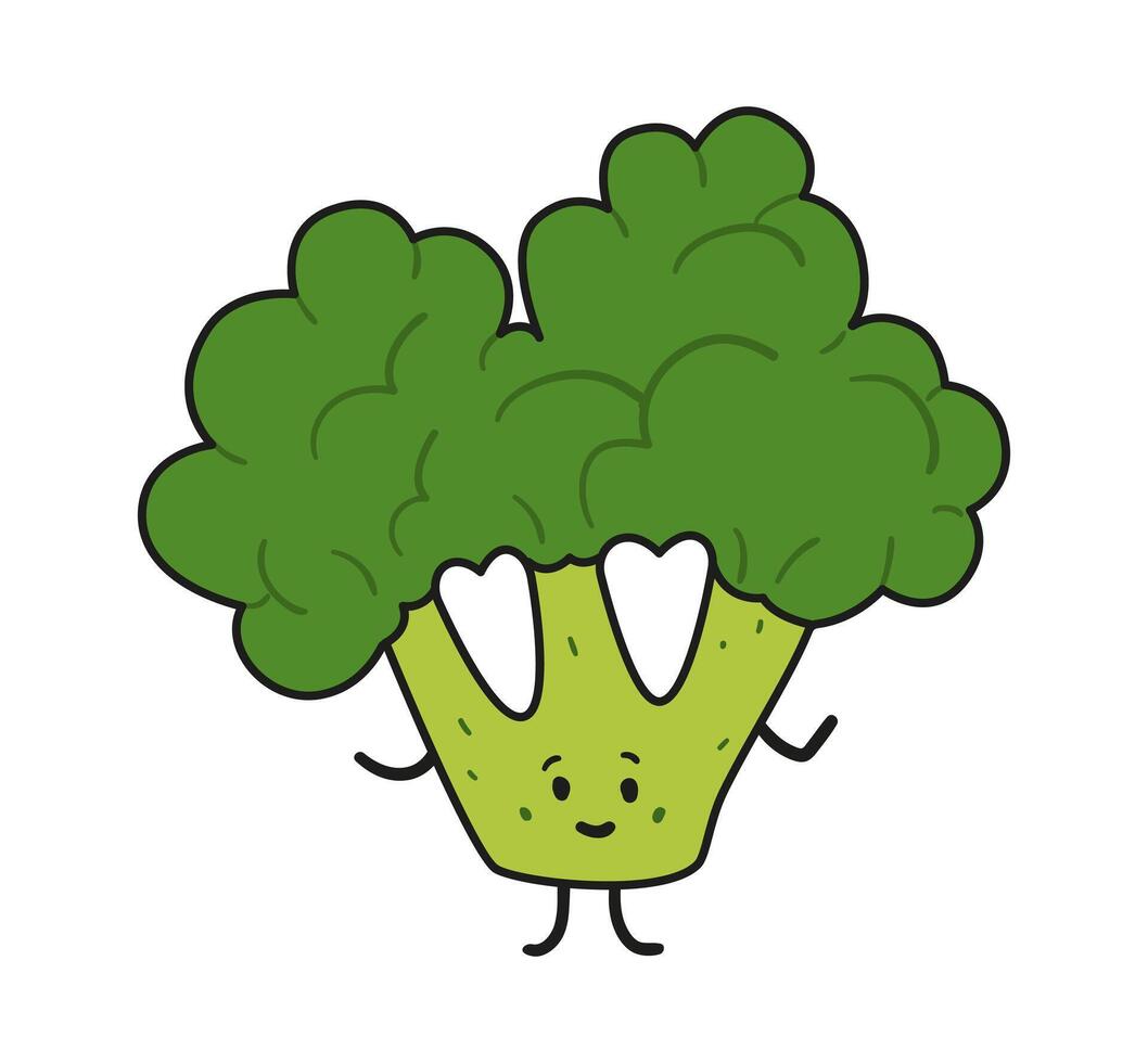 Funny broccoli doodle kawaii character illustration with outline isolated on white. vector