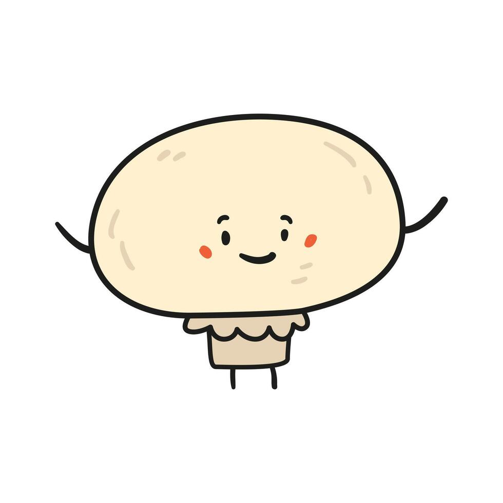 Funny champignon mushroom doodle kawaii character illustration with outline isolated on white. vector
