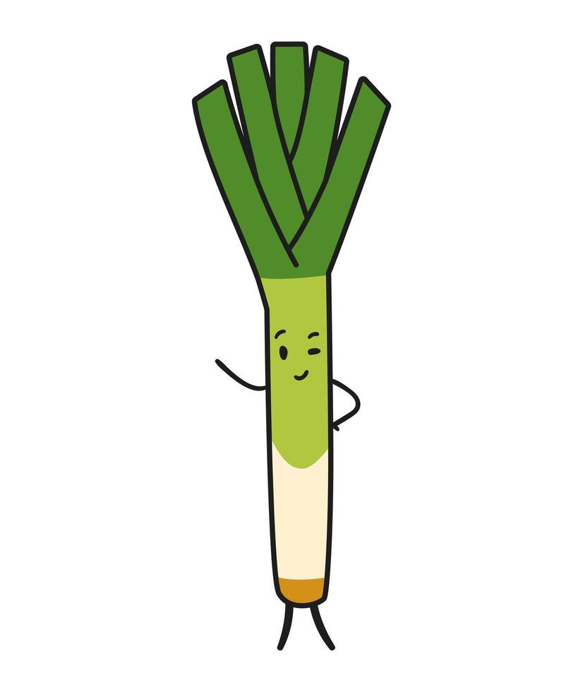 Funny leek doodle kawaii character illustration with outline isolated on white. vector