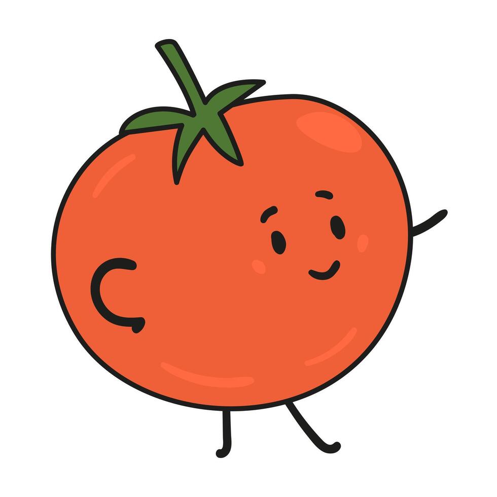 Funny tomato doodle kawaii character illustration with outline isolated on white. vector