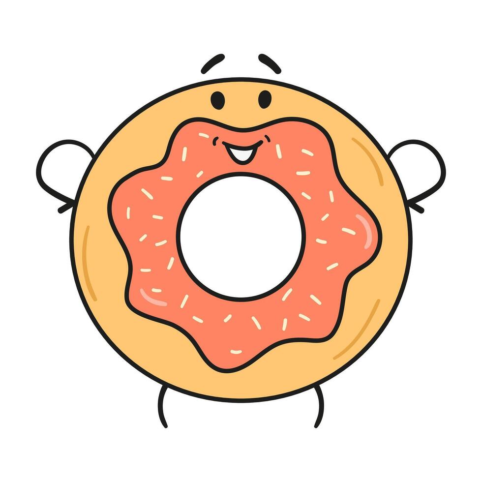 Funny donut doodle kawaii character illustration with outline isolated on white. vector