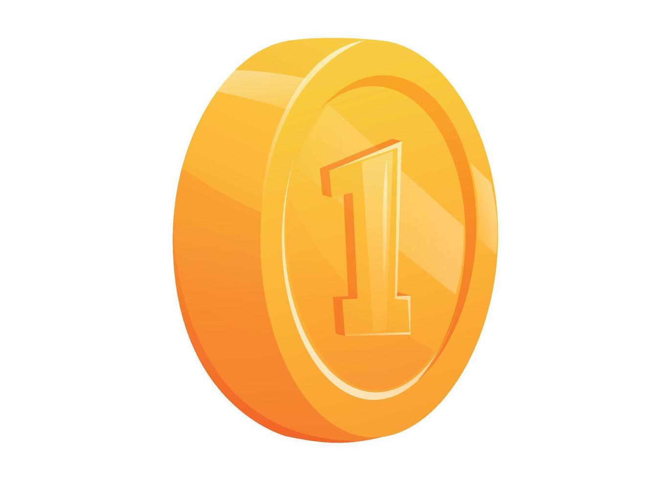 Golden shiny coin with number 1. Round medal of the winner of the competition, first place. isolated cartoon illustration. vector
