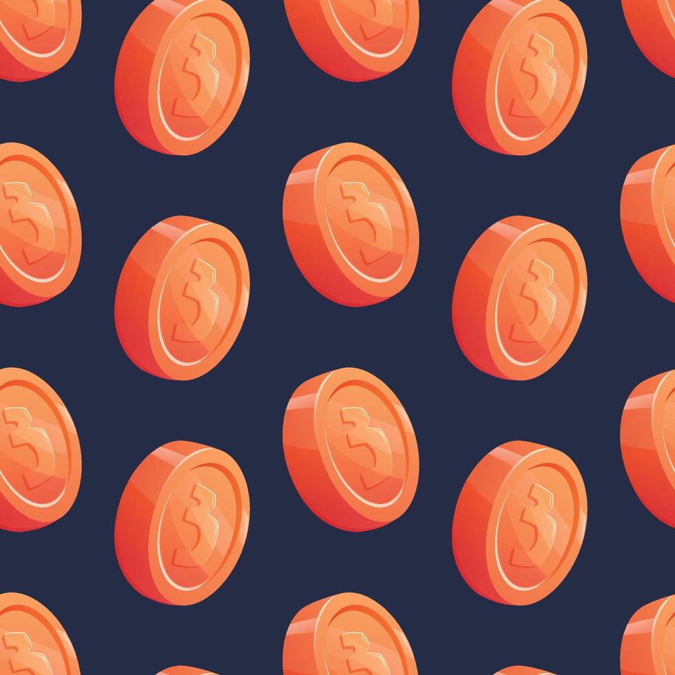 Silver bronze coin with number 3. Round medal of the winner of the competition, second place. seamless cartoon pattern illustration. vector