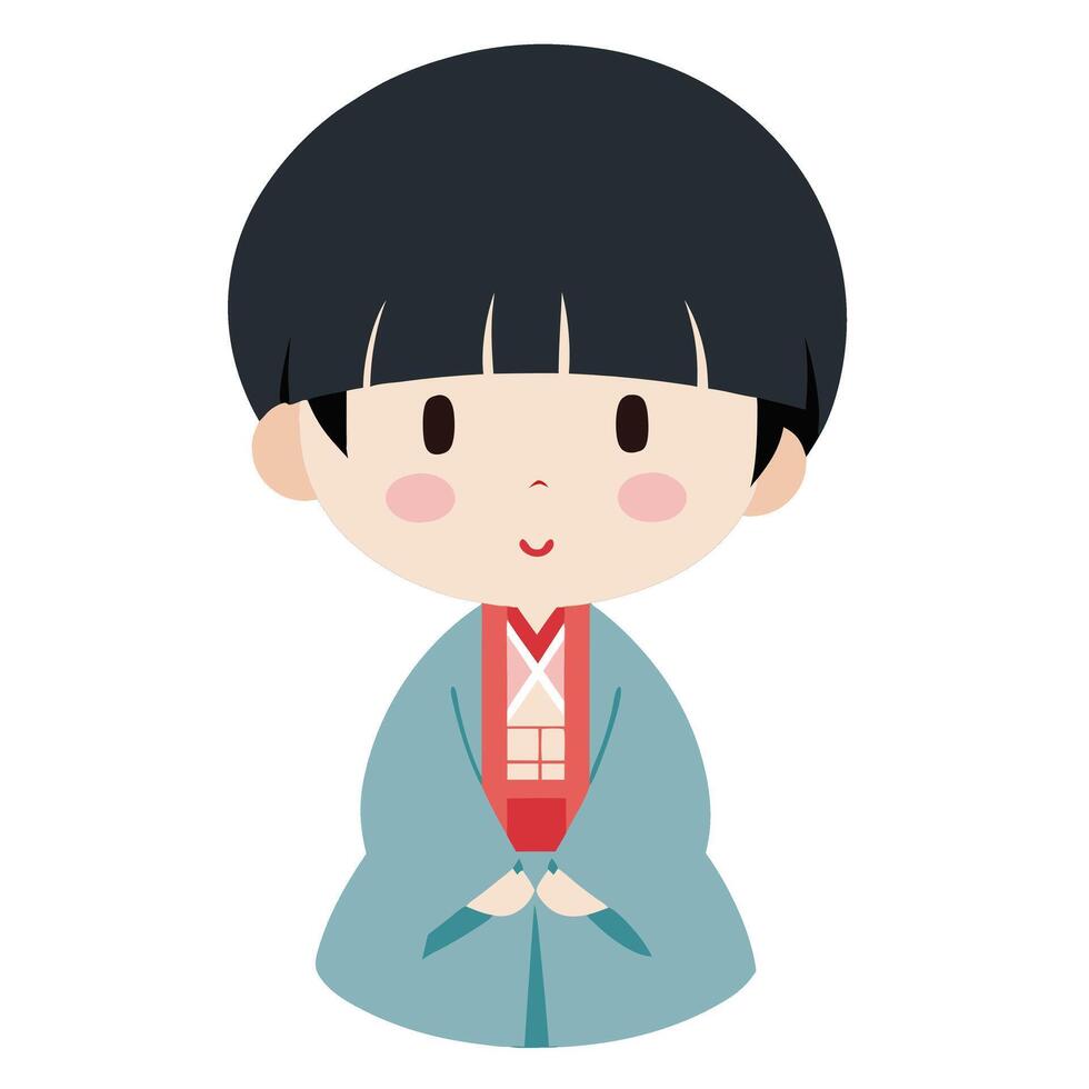 Cute japanese boy in kimono cartoon illustration vector