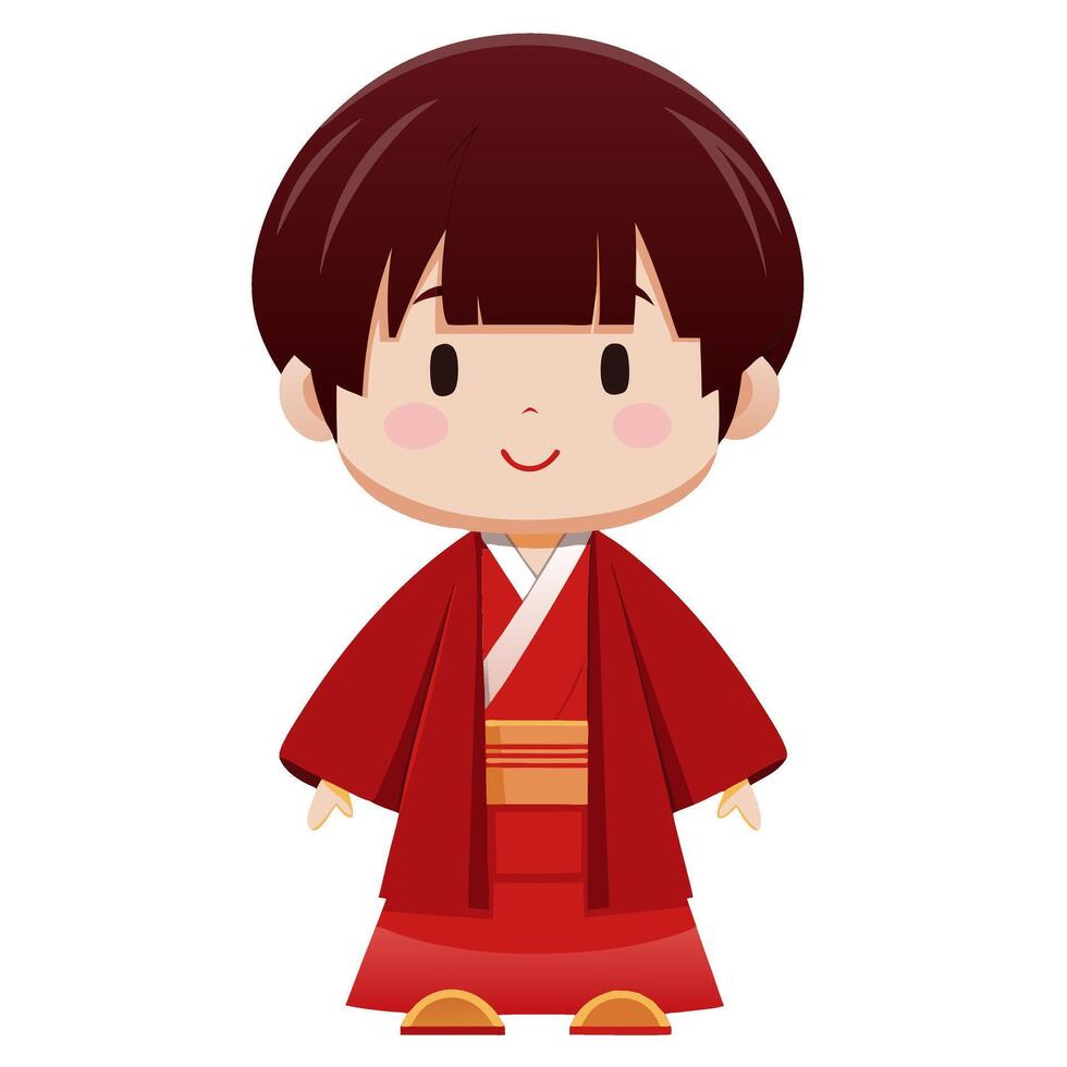 Japanese boy in kimono on white background illustration vector