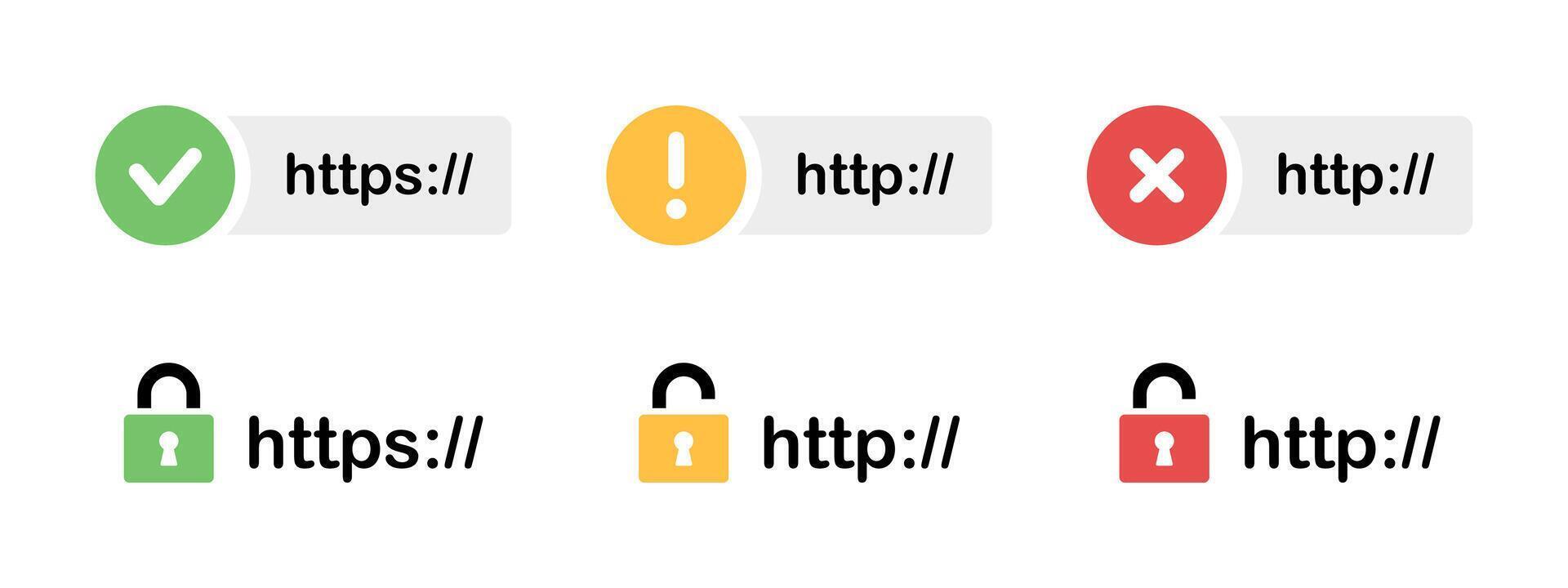 HTTPS website URL security icon. Network protection and privacy symbol. Domain security illustration. SSL certificate pictogram. Insecure web browser encryption sign. Server safety concept. vector