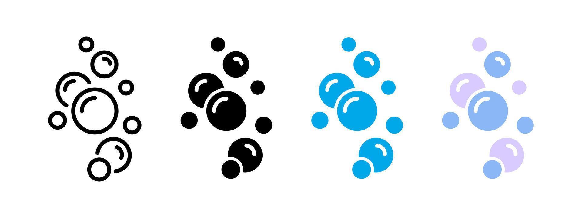 Soap bubbles icon. Foam bubble symbol. Sparkling water illustration. Fizzy soda drops sign. Oxygen sphere pictogram. Clean wash suds concept. Blue blowing bubbles icon set. vector