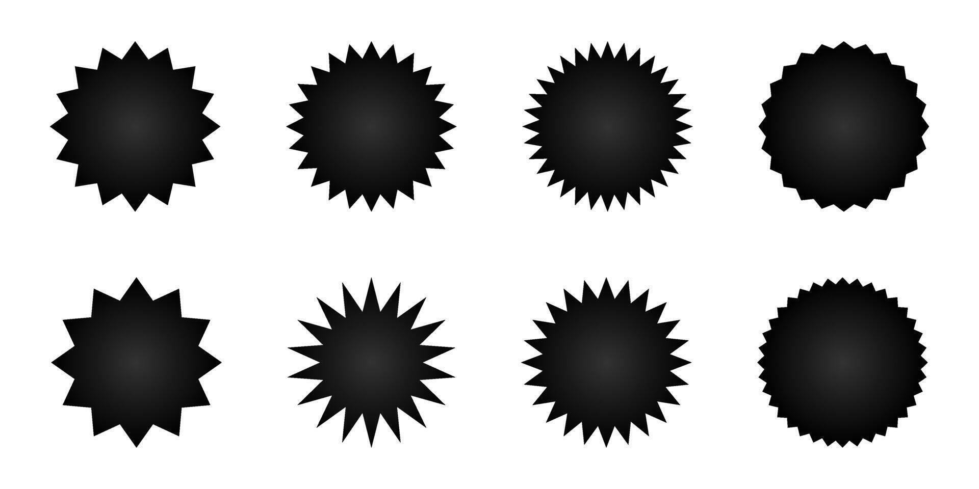 Black sale sticker icon collection. Geometric shape starburst price label. Set of rosettes and sunbursts. Circular banners with jagged edges for promo advertising. vector