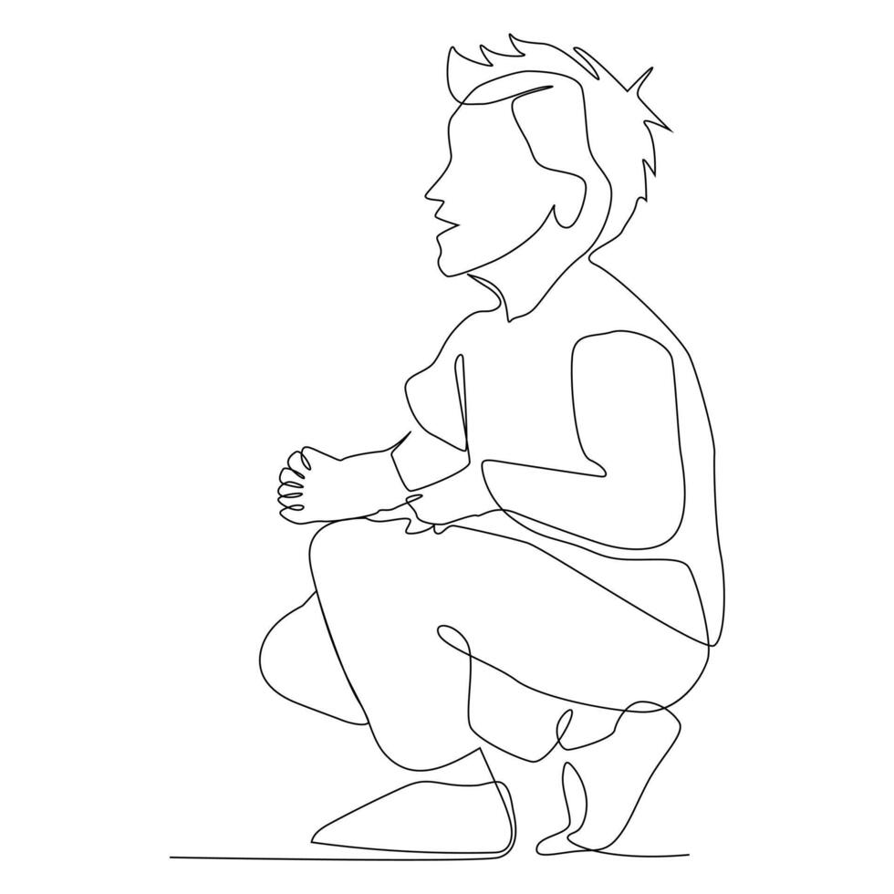 Minimalist line drawing of child, continuous line art, simplicity and elegance, black lines on white background, child line art. vector