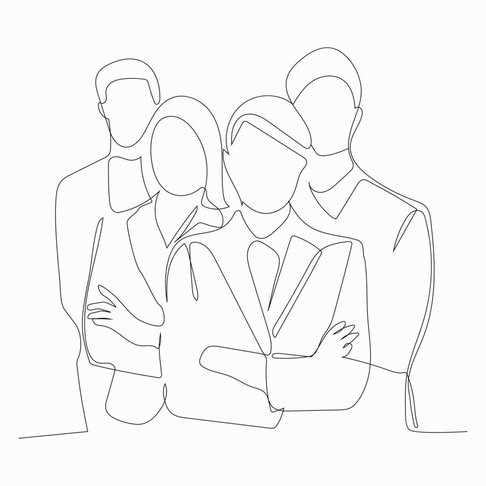 Continuous line art of group of corporate people. vector