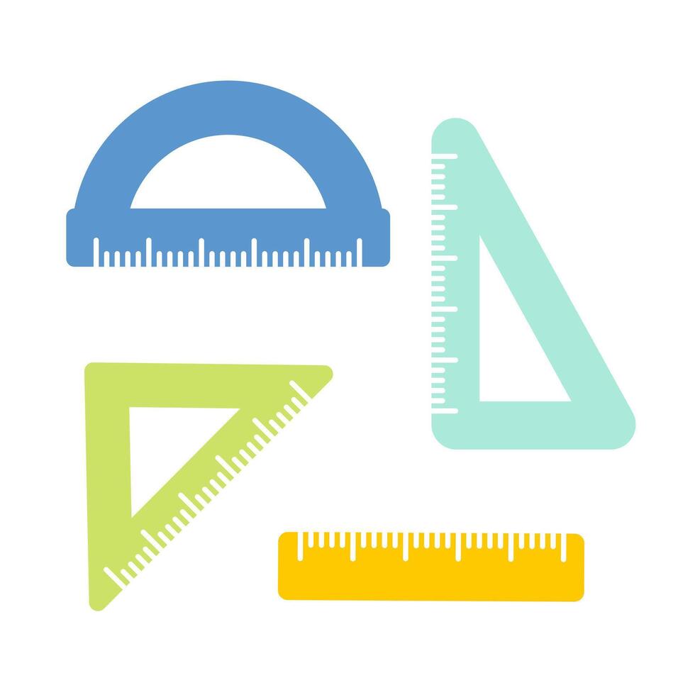 School rulers cartoon set illustration in flat style. Cute school supplies. vector