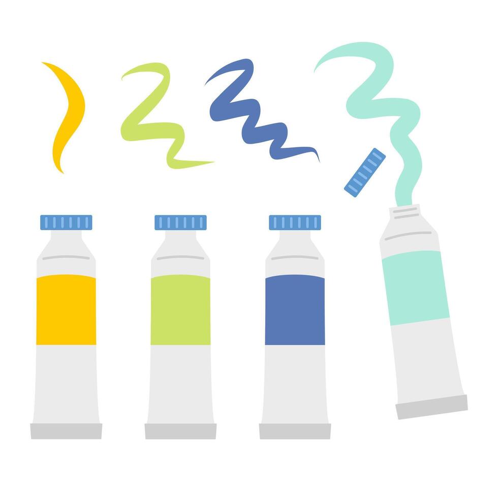 Paint tubes cartoon icon set illustration in flat style. Drawing tools. vector