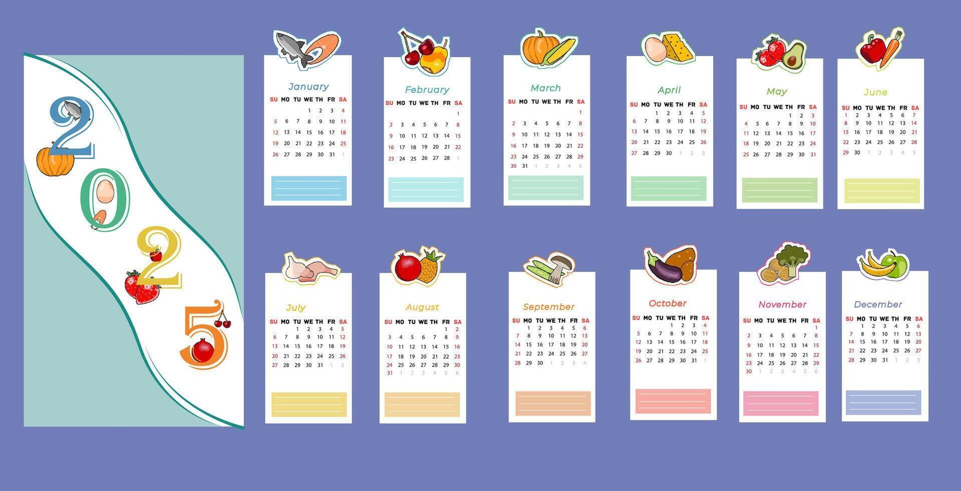 thematic calendar for 2025 vector