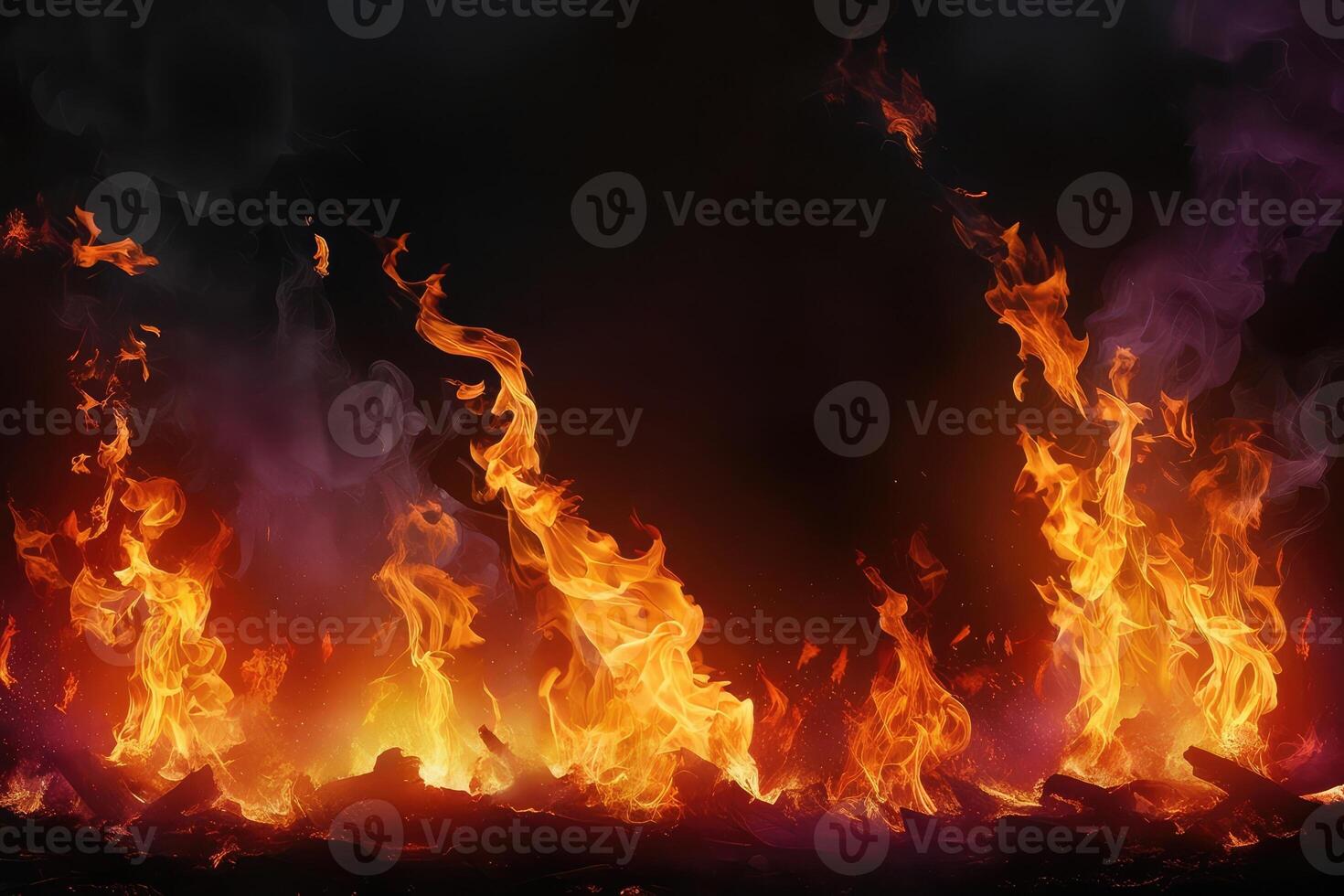 A Spectacular Blaze Flames Dance Against a Shadowy Background, Creating a Captivating Scene of Fiery Energy and Raw Power, Engulfing the Atmosphere. photo