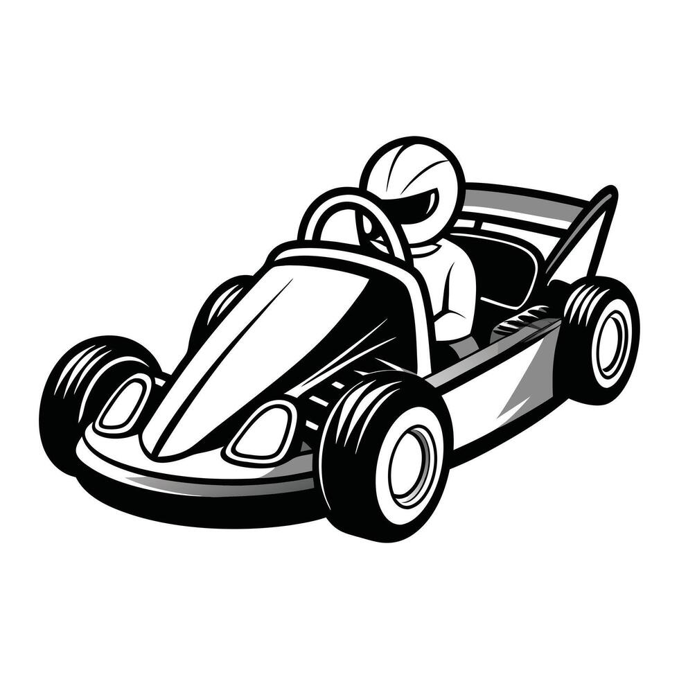 Go Kart racing car cartoon logo silhouette vector