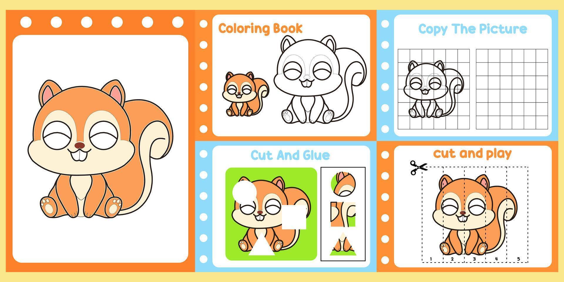 worksheets pack for kids a cute squirrel . vector